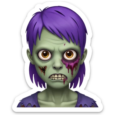 Quero uma zumbi com franja vegana piercing na sombrancelha no lado esquerdo e na boca e no nariz no lado direito cabelo castanho/preto com mechas roxas sticker