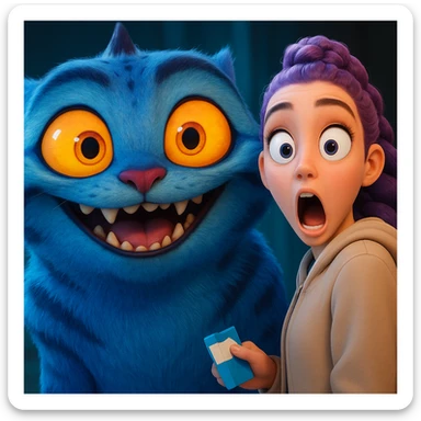 Change the girl's expression to surprised with wide open eyes and mouth, keep the style and character the same, only modify her eyes and mouth. sticker