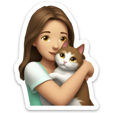 Girl with brown hair hug cat neon and white sticker