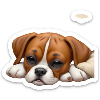 Cinematic cute Sleeping Boxer dog Portrait Emoji, cute and serene, with a stocky, adorable build and a smooth fur, eyes gently closed in peaceful slumber, Simplified yet irresistibly endearing features, highly detailed, glowing with a gentle, dreamy glow, high shine, relaxed and content, stylized with a touch of whimsy, bright and heartwarming, soft glowing outline, capturing the essence of a blissfully sleepy guardian, so comically serene it feels like it could roll out of the screen and snore with adorable charm! sticker