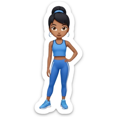 a pretty bratz tan girl who is skinny, hair color is black. wearing blue gym clothes.  sticker