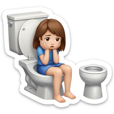 A girl with brown hair sat on the toilet crying  sticker