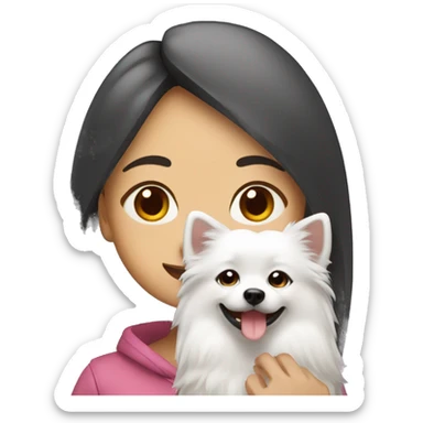 asian girl with Japanese spitz dog sticker