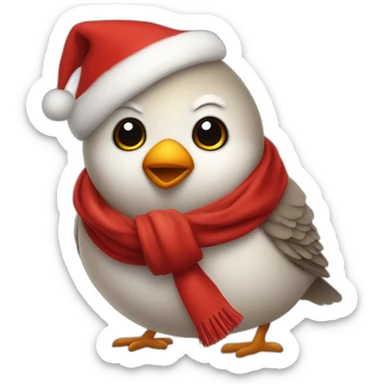 realistic cute Fat Bird Santa wearing red scarf zoomed in sticker