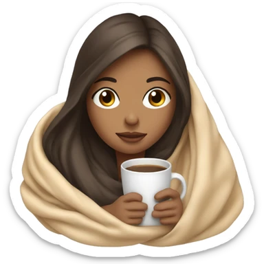 girl brunette inside a blanket sipping coffee eyes closed sticker