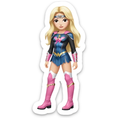 Wonderwoman, long blond hair with pink highlights, black-pink leather outfit, white knee high boots sticker