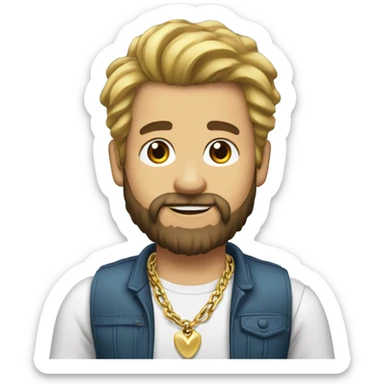 Hair: Add a voluminous hairstyle with a blonde top and darker sides.
Beard: Select a full, dark-colored beard.
Facial expression: Create a friendly smile.
Accessories: Add a gold chain and a smartwatch on the left wrist sticker