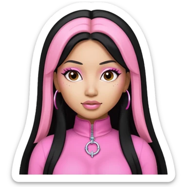 Nicki Minaj long black hair with pink highlights, pink outfit sticker