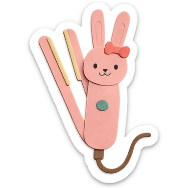 cute bunny-shaped hair straightener, tiny bow, gentle happy face, soft pink, full-body sticker