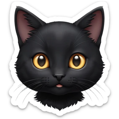 cinematic-cute-black-kitten cat-portrait-emoji,-head-tilted-playfully-and-inquisitively,-sleek-black-fur-with-subtle-hints-of-deep-gray,-simplified-yet-adorable-features,-highly-detailed,-glowing-with-a-warm,-friendly-glow sticker