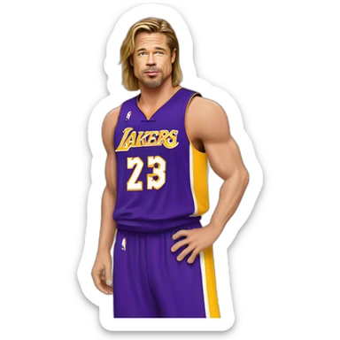brad pitt with lakers jersey sticker