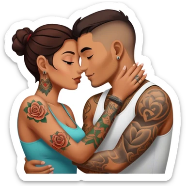 intimate moment between lovers, JetSetFly , photo Realistic Couple with tattoos , Tefi Valenzuela sticker