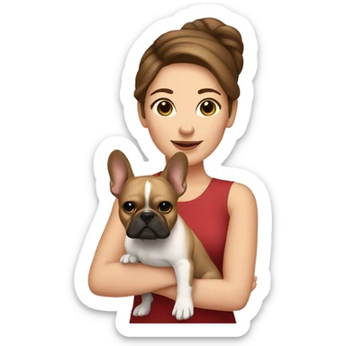 Brown haired Woman holding tan French bulldog sticker