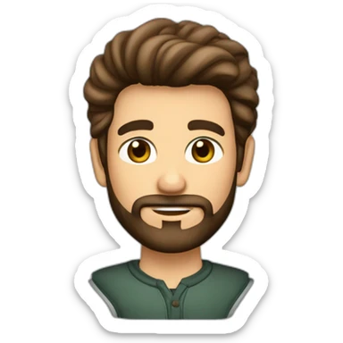 persona de pelo moreno con la raya a un lado y un corte clásico. Piel blanca y barba recortada. Ojos marrones verdosos sticker