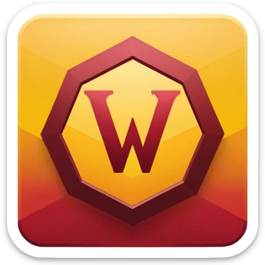 hexagon emblem with a thick yellow-to-gold outline and a dark red gradient inside. In the center, place a bold capital letter V in the same yellow-to-gold gradient as the outline. Keep the shapes clean and geometric, with smooth color transitions and no background color. sticker