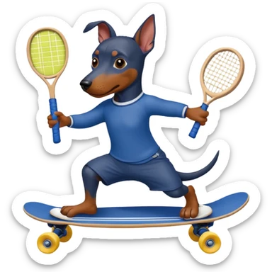 A blueberry Doberman on a skateboard while playing tennis sticker