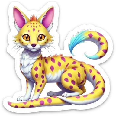 Realistic cute Flurry furry colorful tropical warm-colored bioluminescent translucent neon gloomy dusky scaly sergal-serval-possum-sphynx-Koi-sergal-fusion-animal-hybrid-creature with a snake-tail sticker