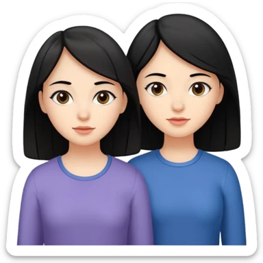 Two sisters one brunette one white with black hair one a little taller than the other.  sticker
