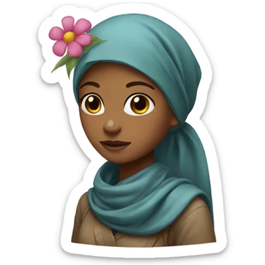 girl with head scarf and flower sticker
