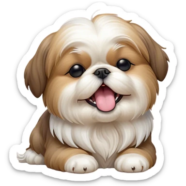 Cinematic Cute Yawning Shih Tzu Portrait Emoji, Head gently tilted with an irresistibly cute yawn and sleepy, half-closed eyes, showcasing a luxurious, fluffy fur in gentle pastel tones, simplified yet endearingly detailed, glowing with a soft, drowsy radiance, high shine, exuding tender, sleepy charm, styled with a delicate, soft glowing outline, capturing the essence of a Shih Tzu caught in a moment of adorable, sleepy bliss! sticker