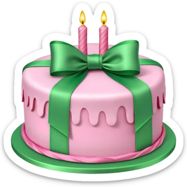 Pink Birthday cake with green ribbon in 3D sticker