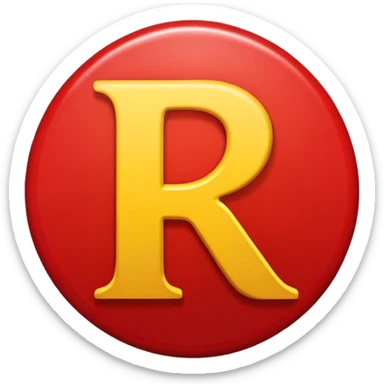 Círculo vermelho com a letra R estilizada em amarelo dentro sticker