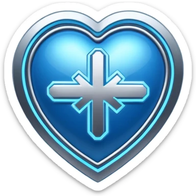 Futuristic premium medical AI logo emoji, sleek metallic heart or shield, ECG line forming stylized letters AI, neon blue and silver, 3D effect, glowing edges, minimal but bold, tech-savvy, high-tech healthcare branding, instantly recognizable, viral-ready, vector flat style with subtle shadows sticker