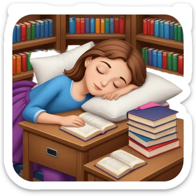 white girl around 8 years (from albania) with brown hair is sleeping in school. the books are her pillow sticker