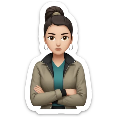 สีตาโทนสีเทาเท่ ๆ มีประกายคม

คิ้วได้รูป มองแล้วดูสตรอง

ผมหางม้าสูง / ผมสั้นสปอร์ต

เสื้อแจ็กเก็ต / ลุคสตรีทแฟชั่น

ท่าโพสกอดอก
ฟีล: Girl Boss, cool beauty, minimal but powerful sticker