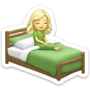 white blonde girl sleeping cozy in matcha green bed sticker