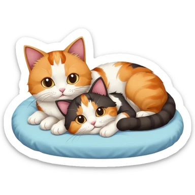Two cats sprawled on a bed sticker