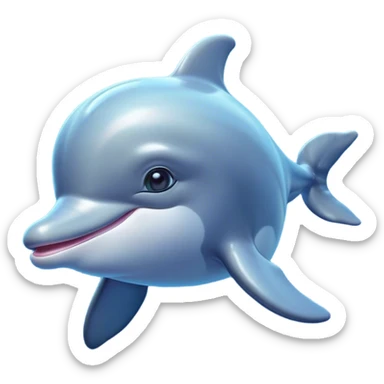 Cinematic Cute Bottlenose Dolphin Portrait Emoji, Head tilted playfully and inquisitively, featuring a charming, shiny glossy body with smooth, gleaming skin and round, sparkling eyes full of playful wonder, Simplified yet irresistibly adorable features, highly detailed, glowing with a warm, inviting aquatic glow, high shine, affectionate and lively, stylized with a touch of whimsical marine charm, soft glowing outline, capturing the essence of a mischievous yet endearing dolphin that seems as if it could splash out of the screen into your arms! sticker