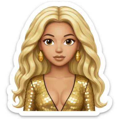 Beyonce long platinum blonde hair, gold outfit sticker