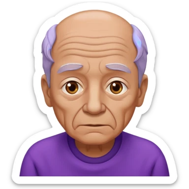 Abuelo hombre con ropa morada, ojos cafés, muchas arrugas sticker