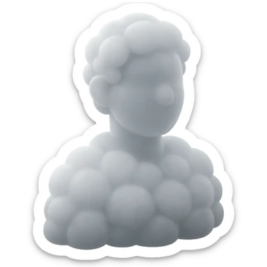 A person from the shoulders up, entirely composed of fluffy white convex clouds sticker