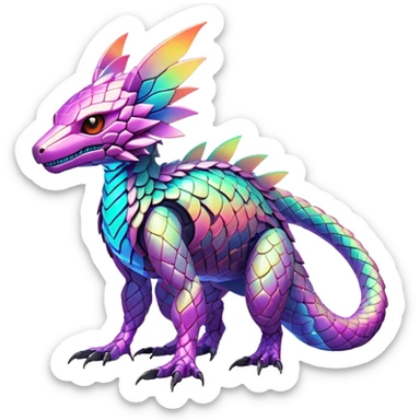 Tropical futuristic lush warm-colored modern colorful neon-colored cyber-Fakémon-Digimon-Trico-Vernid-creature sticker