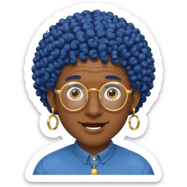 dark blue haired man curly hair and big earrings and spectacles surprised and hat wearing sticker