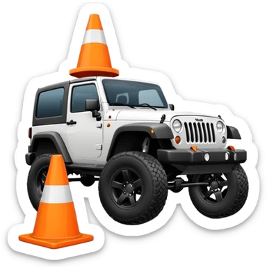 Jeep Wrangler crushing an all-white traffic cone under its tires, emoji style sticker