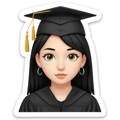 teenage girl emoji with black hair, bold makeup, nose piercing, wired earpods, wearing a graduation cap and gown, just graduated high school sticker