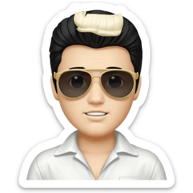 A boy with an Elvis Presley mask with sunglasses (with total black lenses)dressed as Elvis Presley (white dress) sticker