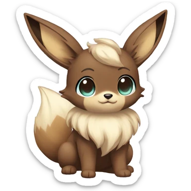 Kawaii Shiny Pastel Eevee with dark brown long emo hair covering her eyes Full Body sticker