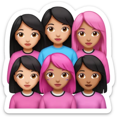 Katseye music group 6 members all girl 2 brown girl 1 korean 1 latina 1 girl with black hair pink highlights sticker