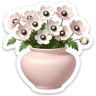 White anemones in a light pink ceramic vase  sticker