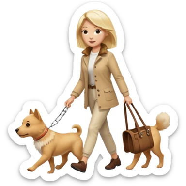 blonde woman wearing white walking only one malese dog sticker