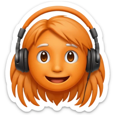 Orange happy face emoji with a couple of hair,headphones,and antennas. sticker
