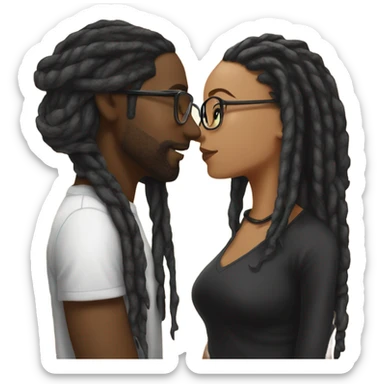 black couple with locs, male lightskin with long black locs, female brown skin with glasses and BLACK locs tied up kissing sticker