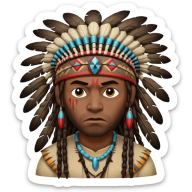 Black American man dark brown with dreads with a American Indian headdress with a mad face  sticker