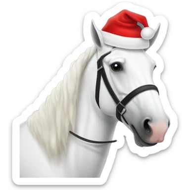 A white horse wearing santas hat sticker