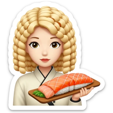 un coreano di 18 anni con sushi con il pizzetto capelli ricci e lunghi sciolti  neri con un IQOS in mano  sticker