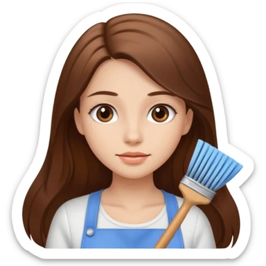 beautiful girl with long brown hair cleaning sticker